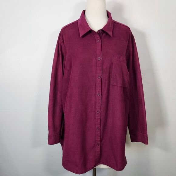 Catherines Womens 2X Faux Suede Long Sleeve Shirt Shacket Blouse Top Burgundy - Picture 2 of 11